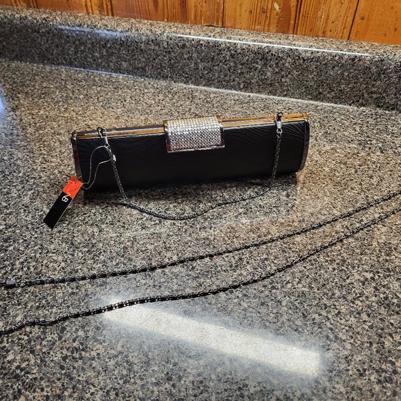 NEW JNB EVENING CLUTCH PURSE HARD SHELL WITH RHINESTONE CLASP - Picture 4 of 12